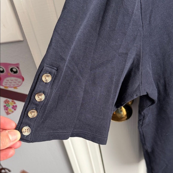 Ann Taylor Navy Button-Sleeve Top - Picture 3 of 4